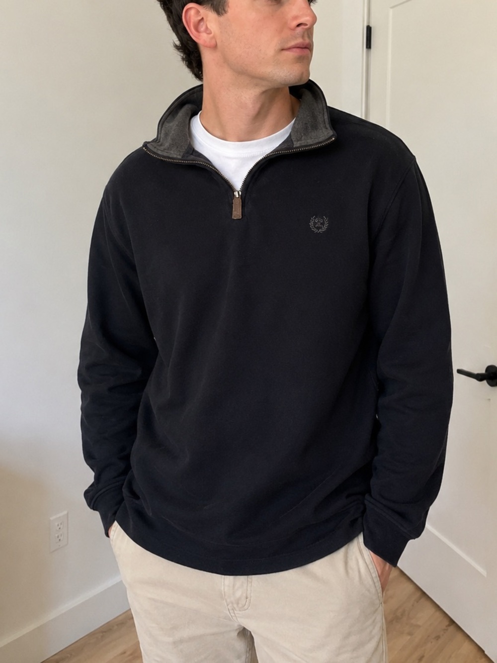 Chaps Men’s Navy Quarter Zip Pullover Sweater XL | Embroidered Logo Cotton Mock